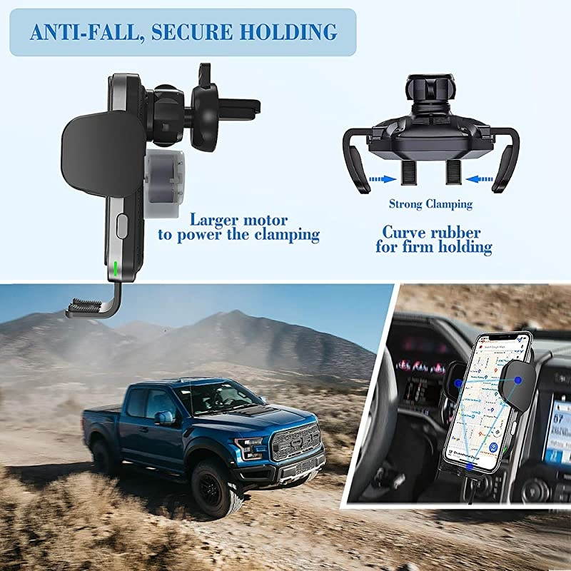 Wireless Charger Car Mount for iPhone 11ProMax iPhone SE XSX Note 10Plus Note 9 S10+S10 Fast Charging Auto Clamp Qi Phone Holder for VentWindshieldDashboard by QC Adaptor Included