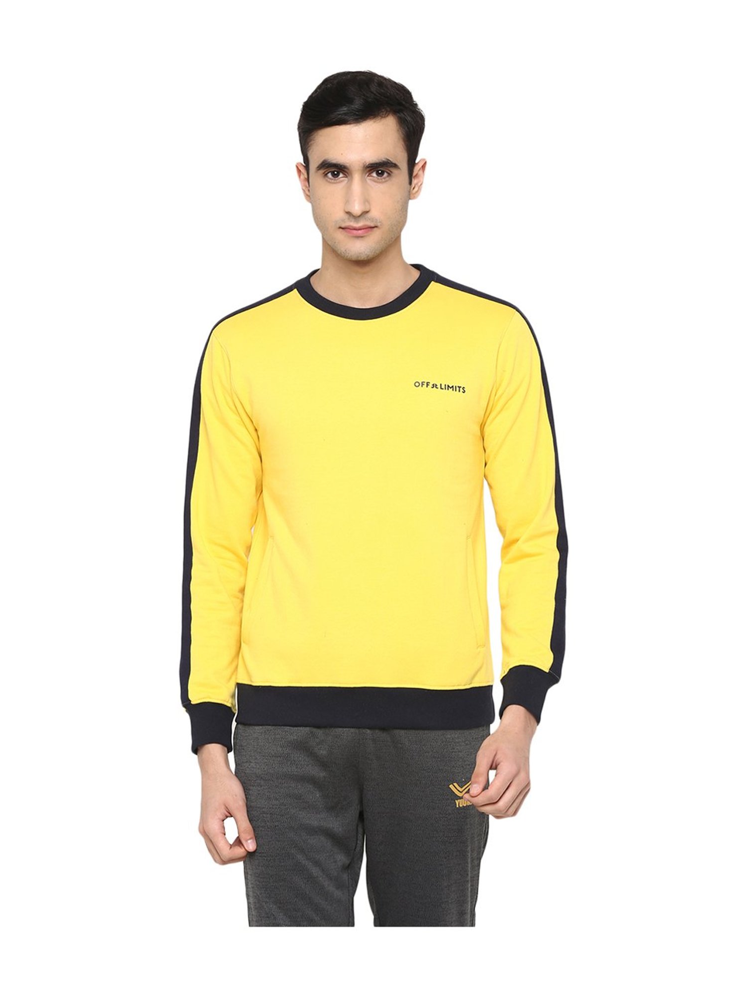 OFF LIMITS Yellow Solid Full Sleeves Sweatshirt