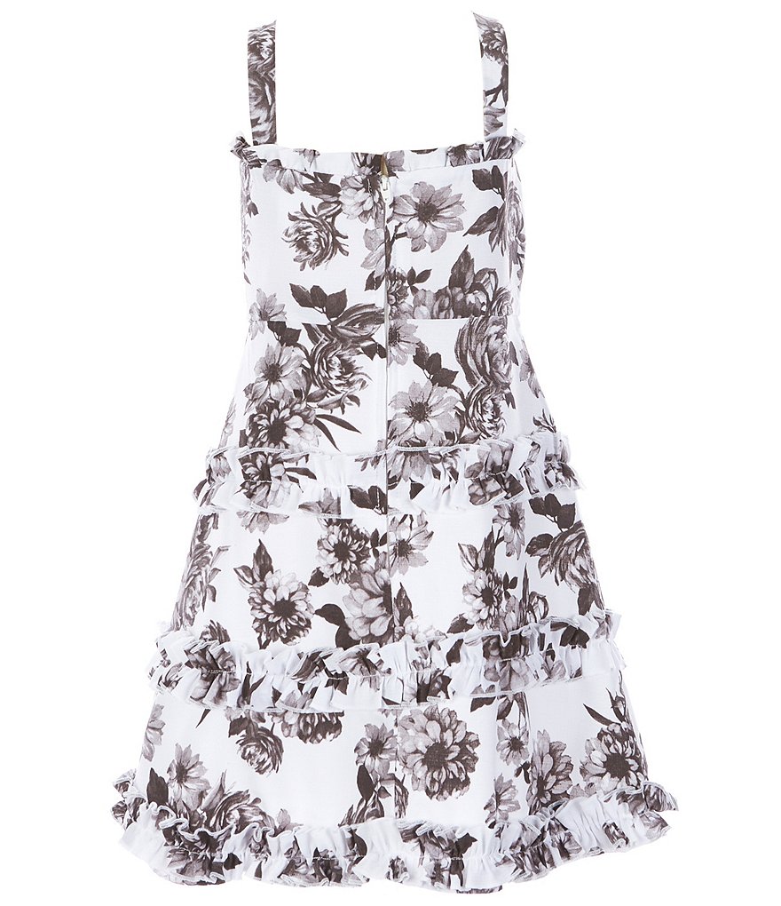 Rare Editions Big Girls 7-16 Sleeveless Floral-Printed Toile Tiered-Skirted Dress