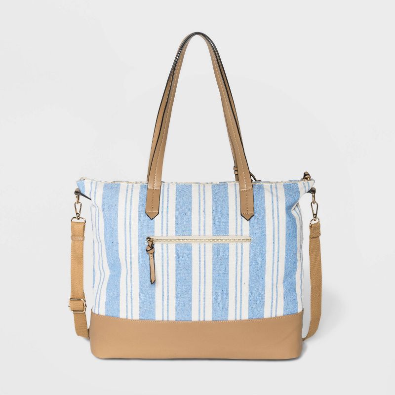 VR NYC Striped Zip Closure Tote Handbag - Blue