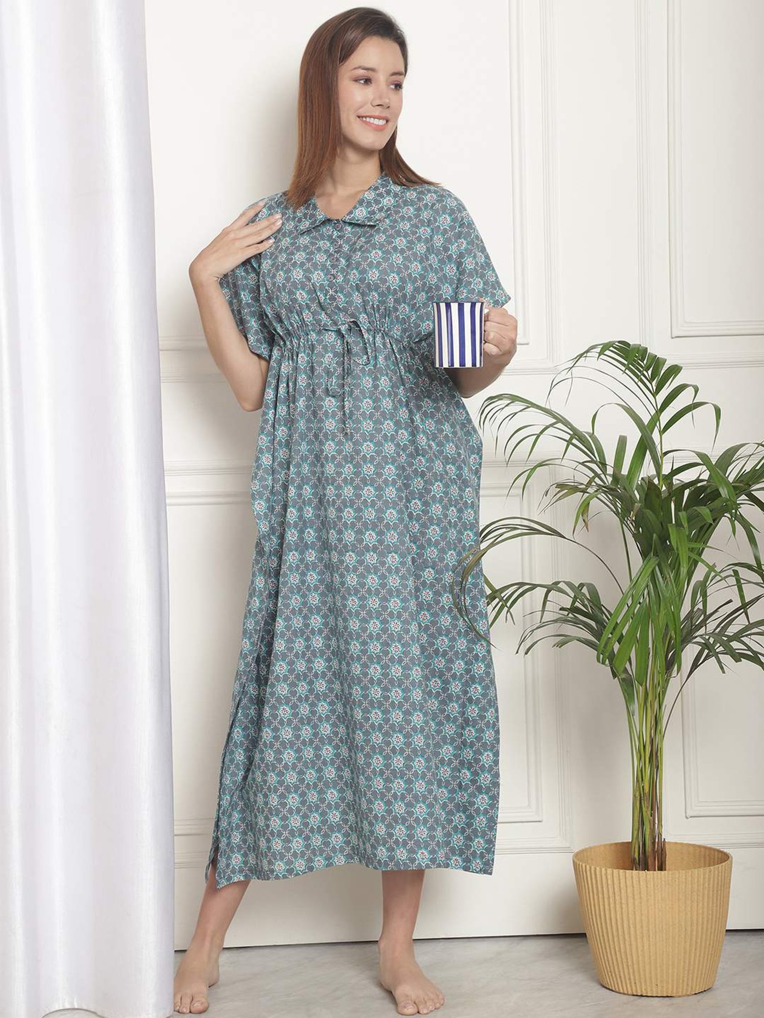 Kanvin Blue Cotton Printed Nighty