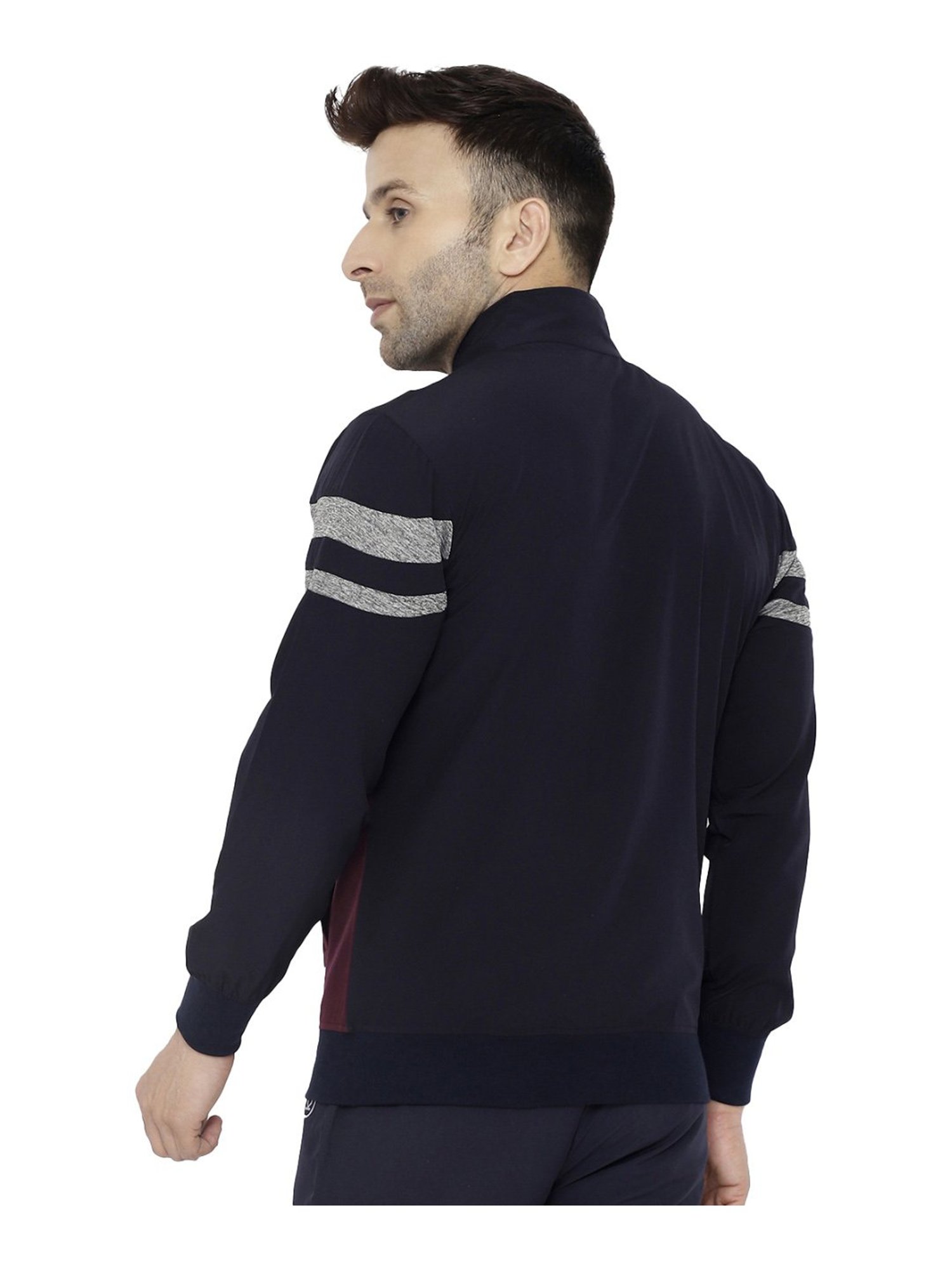 Chkokko Navy & Maroon Regular Fit Colour Block Sports Jacket