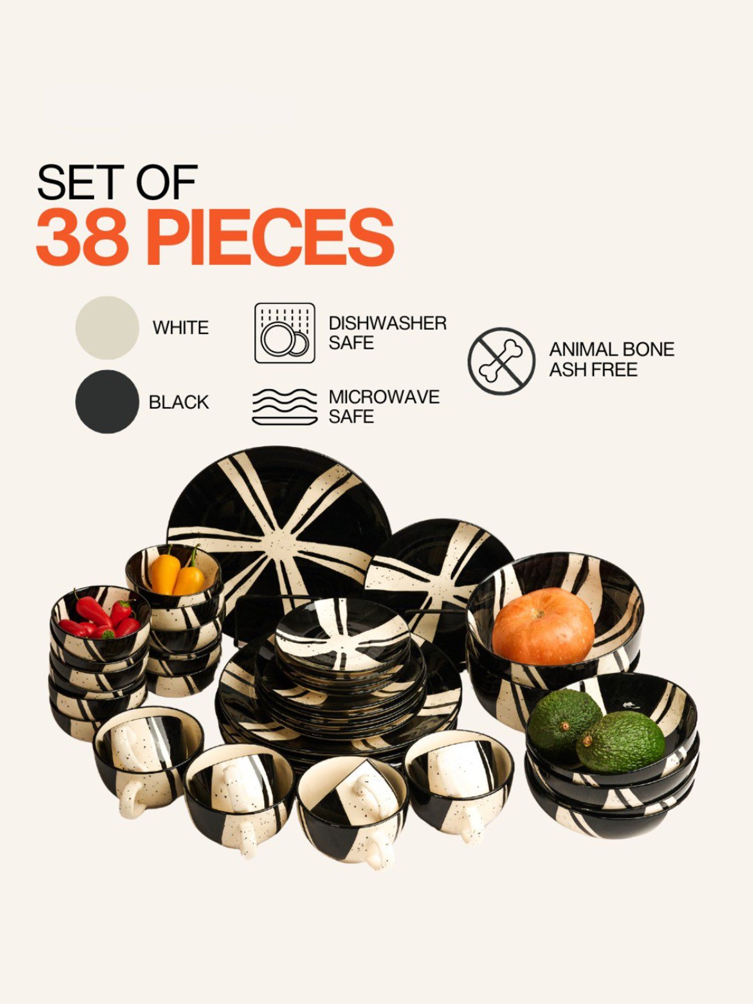 BlackCarrot 42 Piece Ceramic Dinner Set