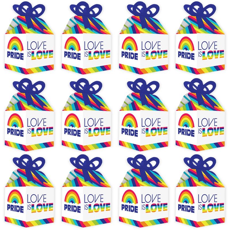 Big Dot of Happiness Love is Love - Gay Pride - Square Favor Gift Boxes - LGBTQ Rainbow Party Bow Boxes - Set of 12