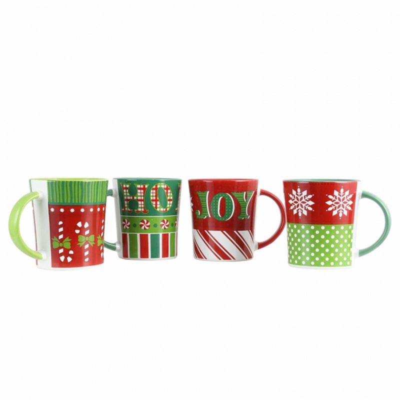 Gibson Home 15oz 4pk Stoneware Holiday Wrap Assorted Mugs