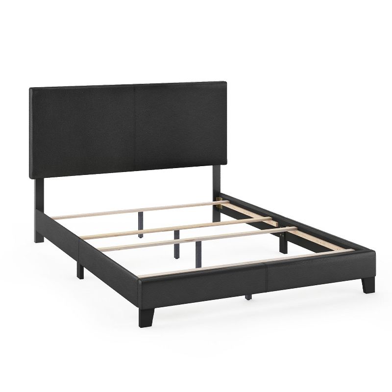 Furino Pessac Modern Wooden Supportive Platform Easy Assembly Bed Frame with PU Leather Upholstery and Foam Filled Headboard, Queen Size, Black