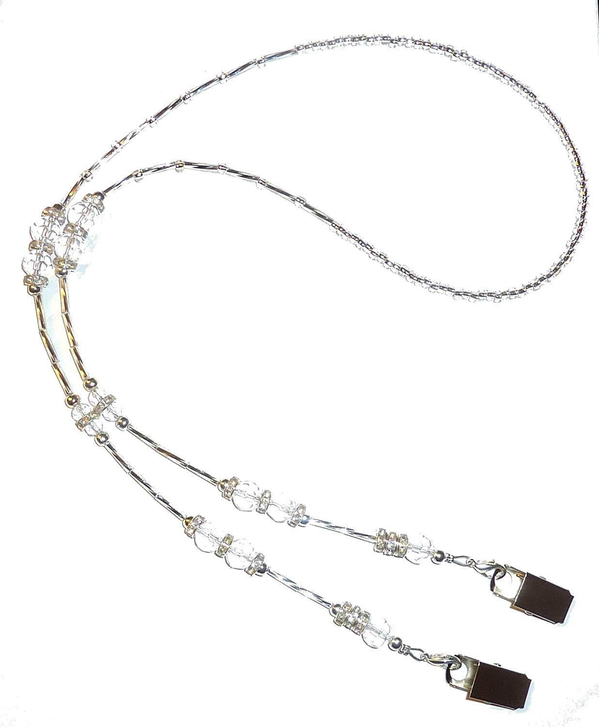 Crystal Style Fashion Women's Beaded Lanyard 34", Breakaway and Non breakaway available, For Keys, Badge holder (Bulldog Clips - Crystal )