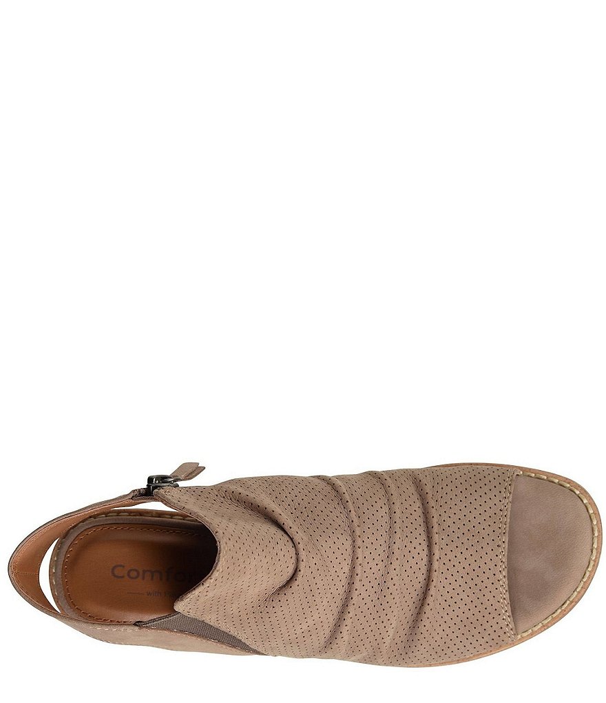 Comfortiva Belen Slingback Ruched Suede Block Heel Sandals