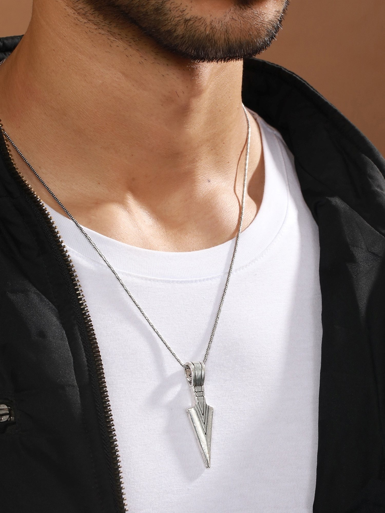 Bold by Priyaasi Striped Arrow Black Casual Pendant With Chain for Men