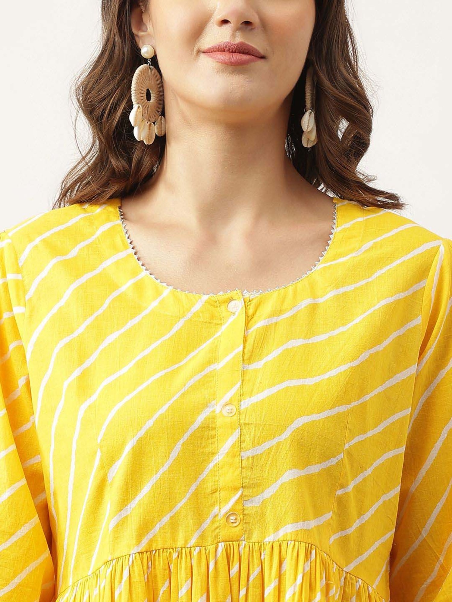 Divena Mustard Cotton Striped Top