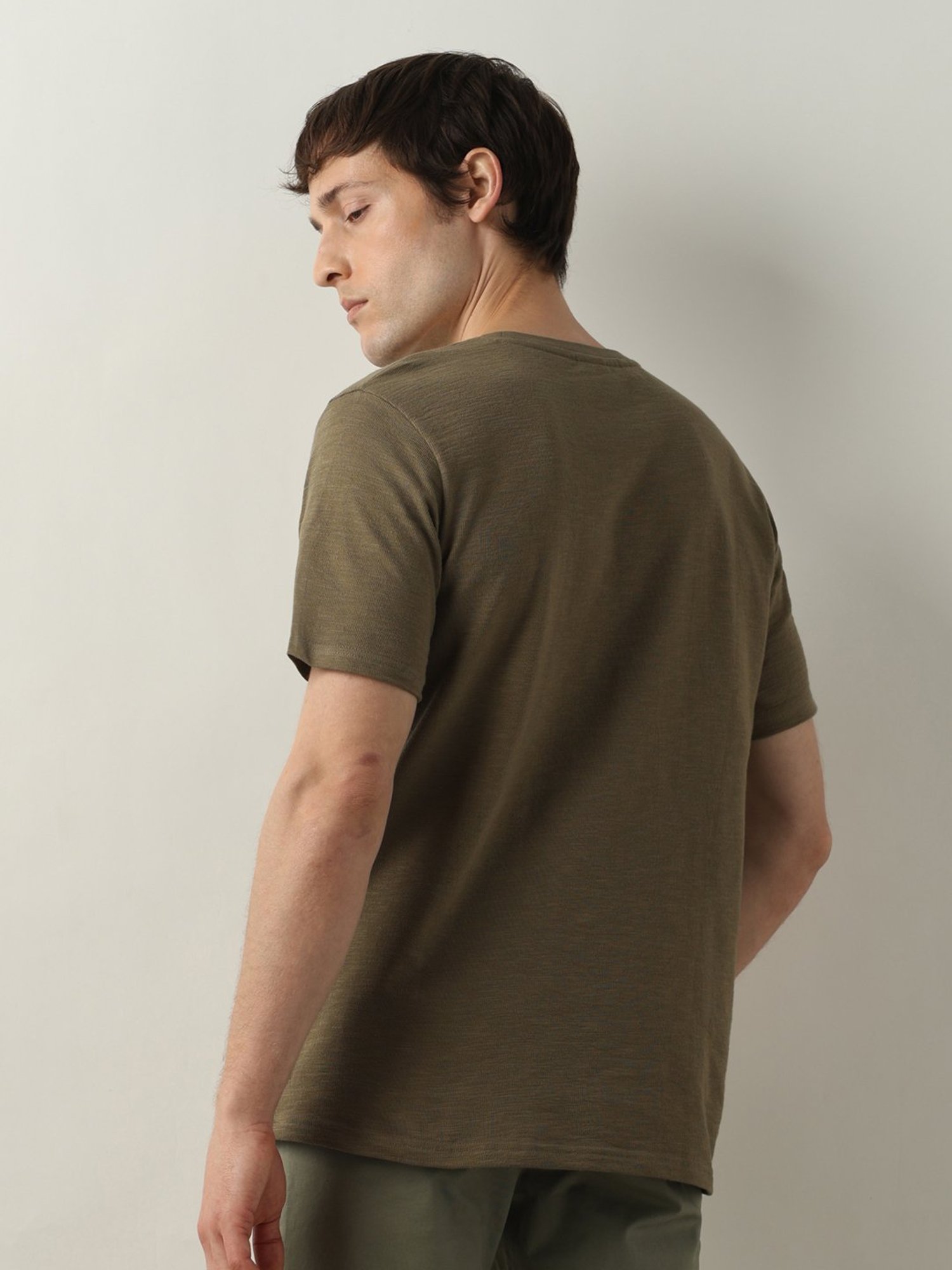 SELECTED HOMME Burnt Olive Regular Fit Cotton Crew T-Shirt