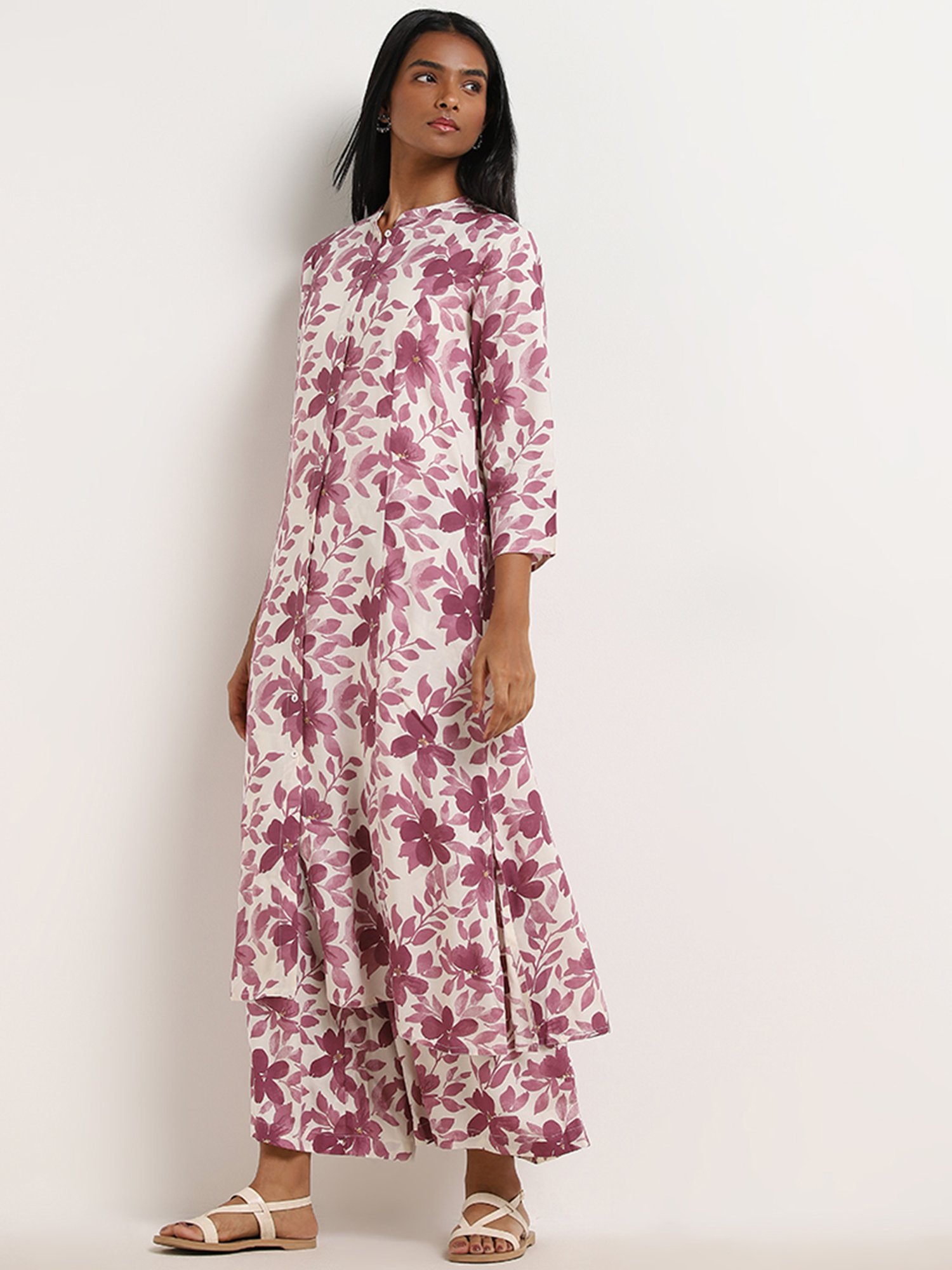 Utsa by Westside Purple Floral Printed A-Line Kurta