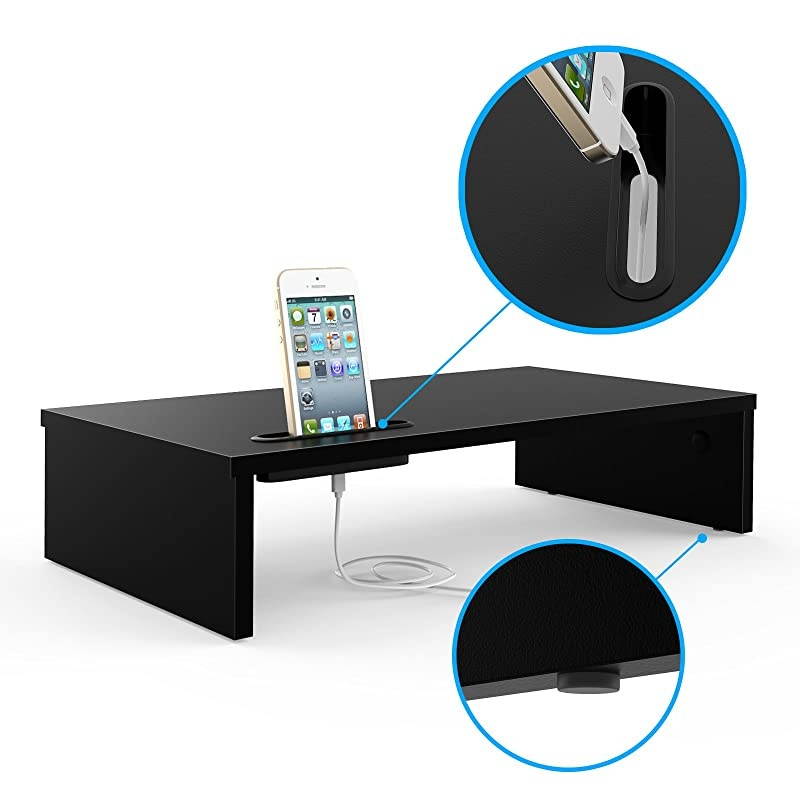 Monitor Stand Riser 213 Inch Wood Monitor Riser Stand with Storage Organizer Desktop Ergonomic Monitor Stand Riser with Cellphone Holder and Cable Management Black
