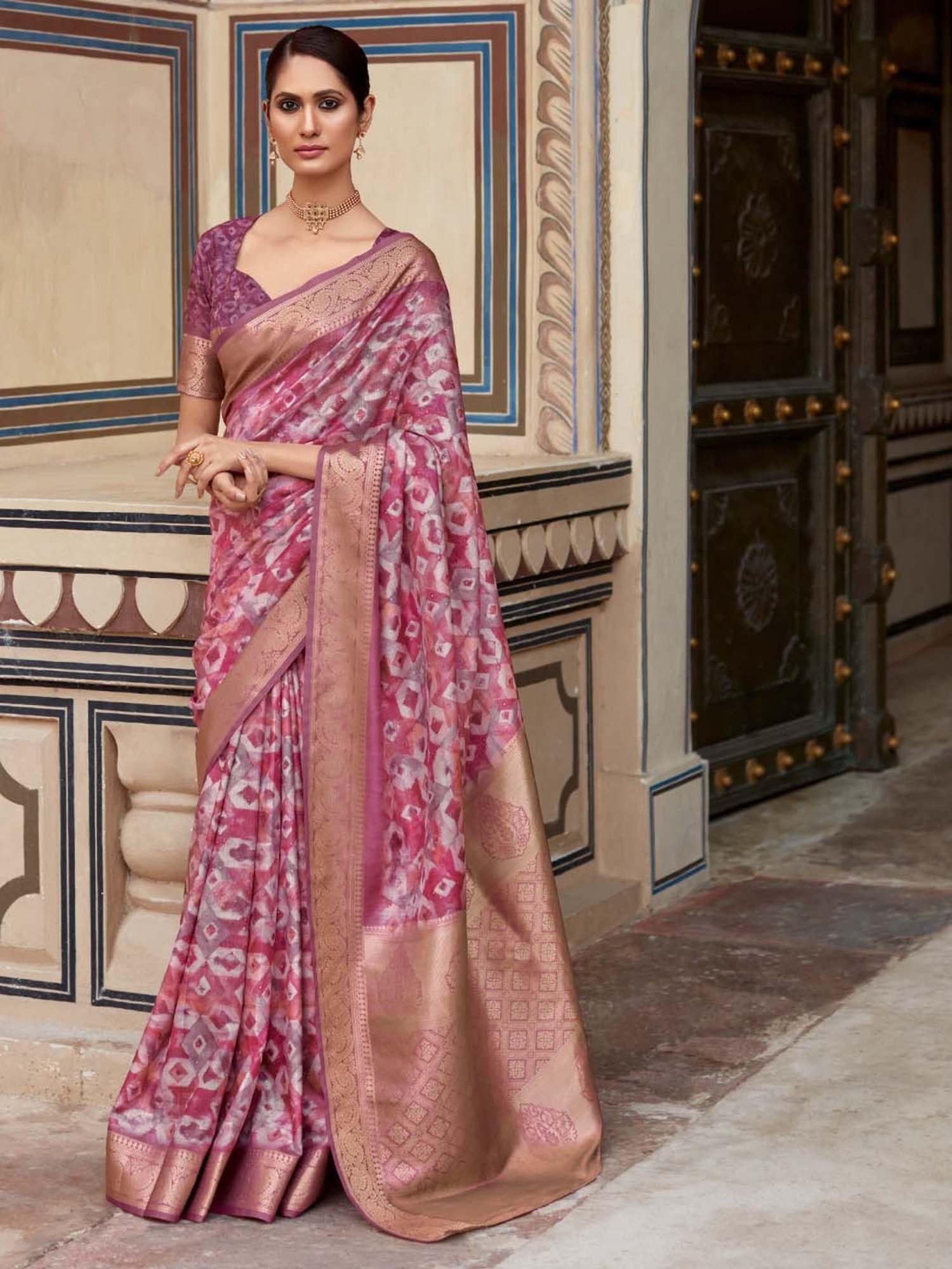 Saree Mall Purple Woven Saree With Unstitched Blouse
