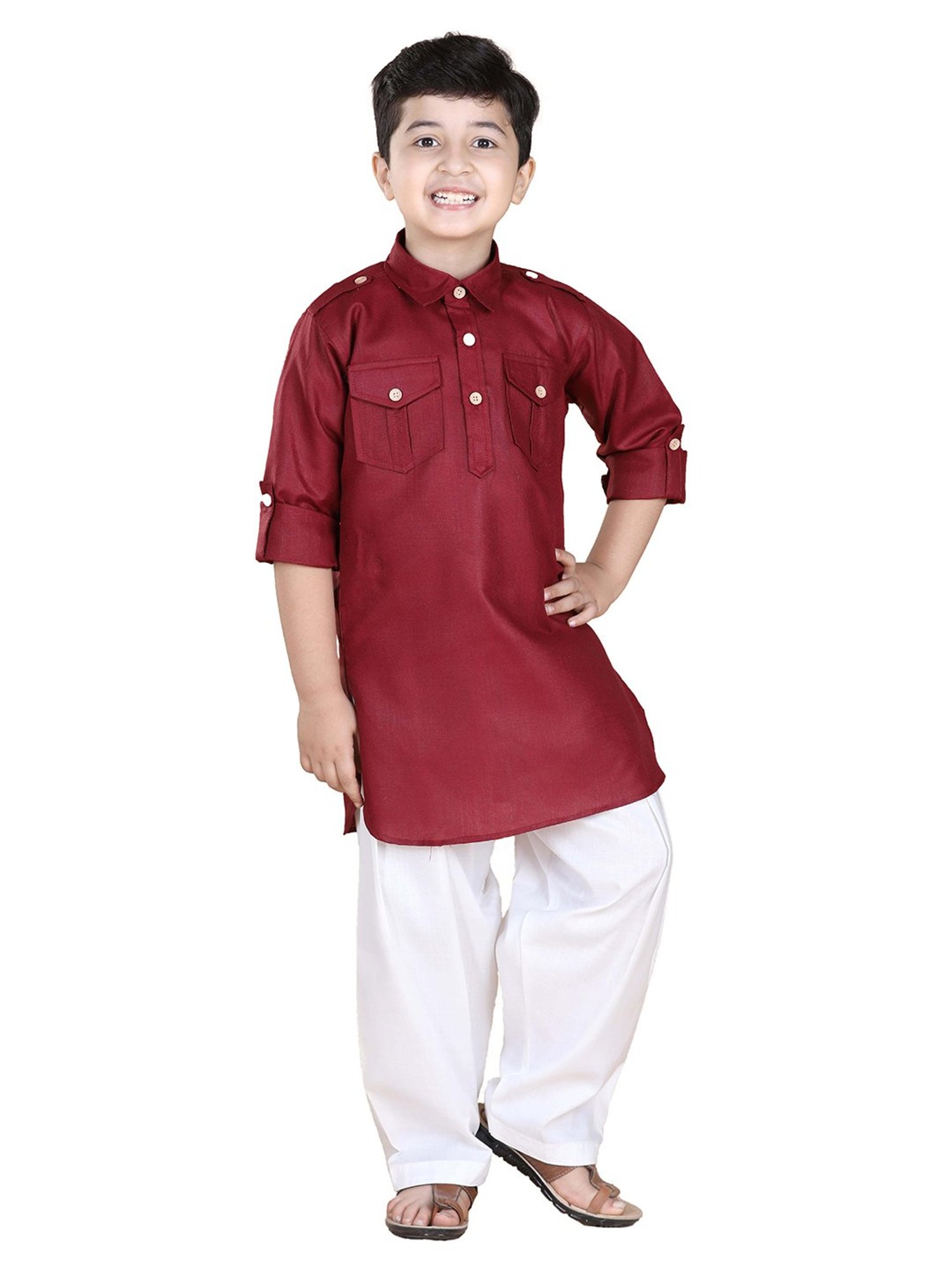 VASTRAMAY Kids Pink & White Floral Print Kurta Set