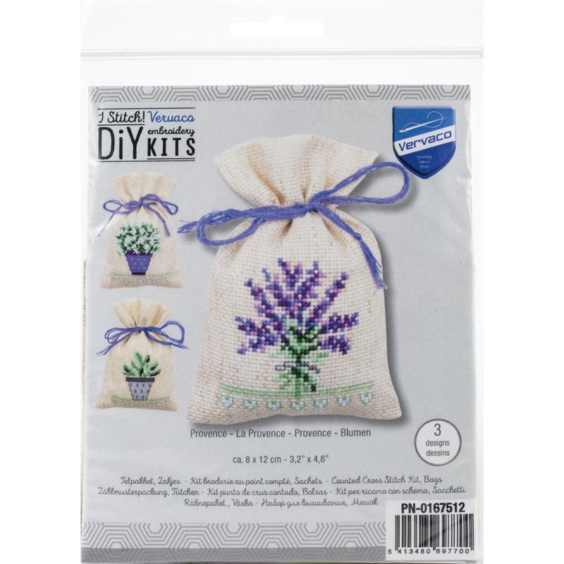 Vervaco Sachet Bags Counted Cross Stitch Kit 3.25"X4.75"-Provence (14 Count) 3/Pkg