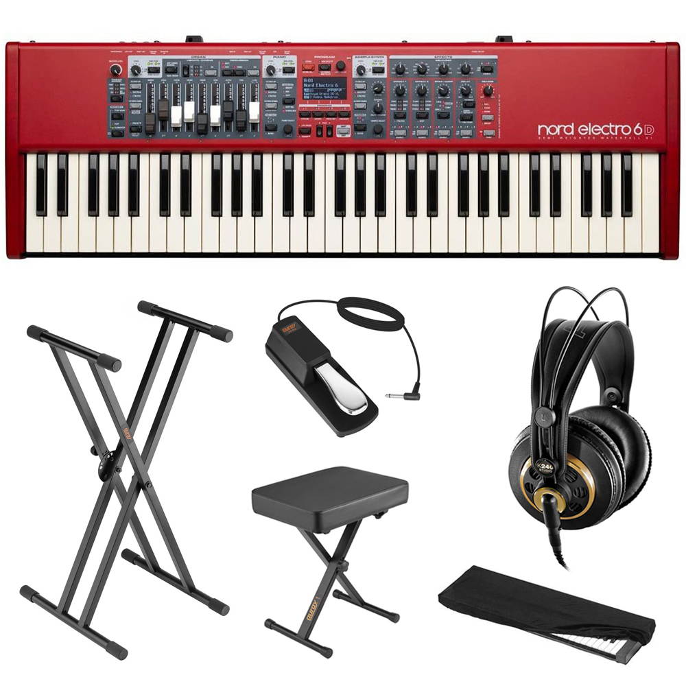 Nord Electro 6D 61-Note Stage Piano Semi-Weighted Keyboard Bundle with AKG K240 Headphone, Keyboard Stand, Piano Bench, Sustain Pedal & Dust Cover