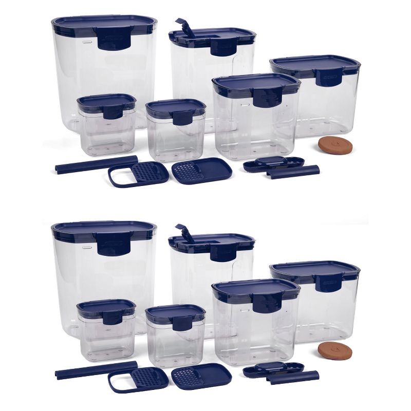 Progressive International Prepworks ProKeeper 6 Piece Clear Food Storage Container Bin and Lid Set for Home Pantry Kitchen Organization, Blue (2 Pack)