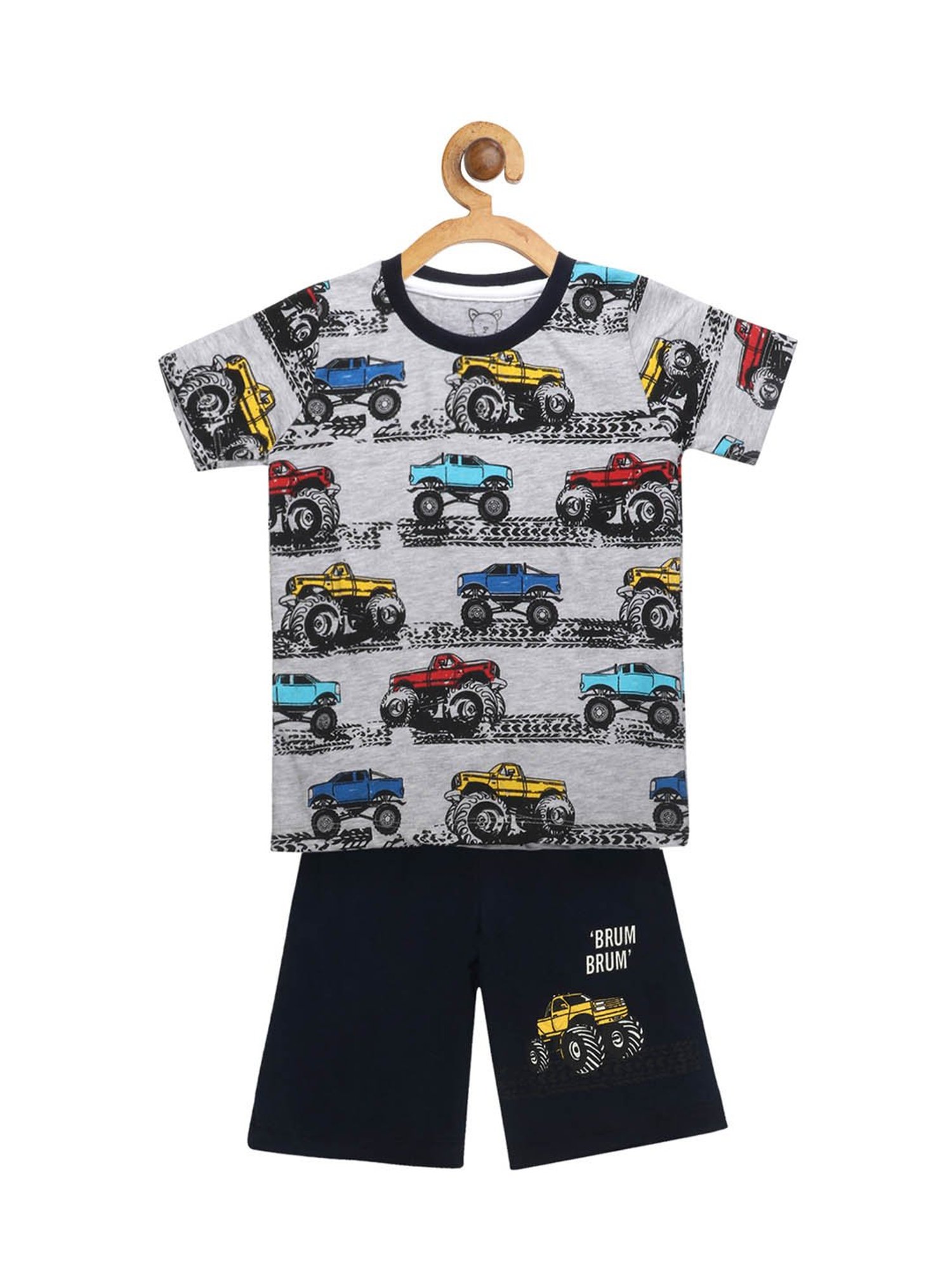 Lazy Shark Kids Grey & Navy Printed  Top with  Shorts
