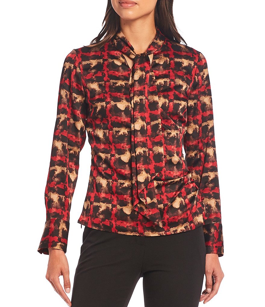 Donna Karan New York Long Sleeve Tie V-Neck Matte Sateen Wrap Blouse