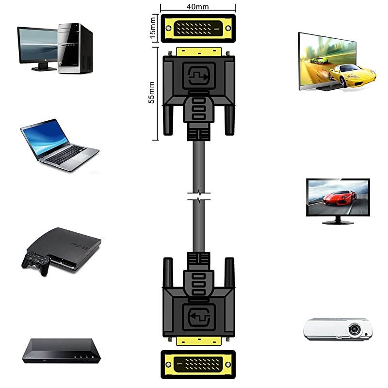 DVI Cable 50ft Dual Link 24+1 Male to Male Digital Video Cable Gold Plated with Ferrite Core Support 2560x1600144Hz for Gaming DVD Laptop HDTV and Projector