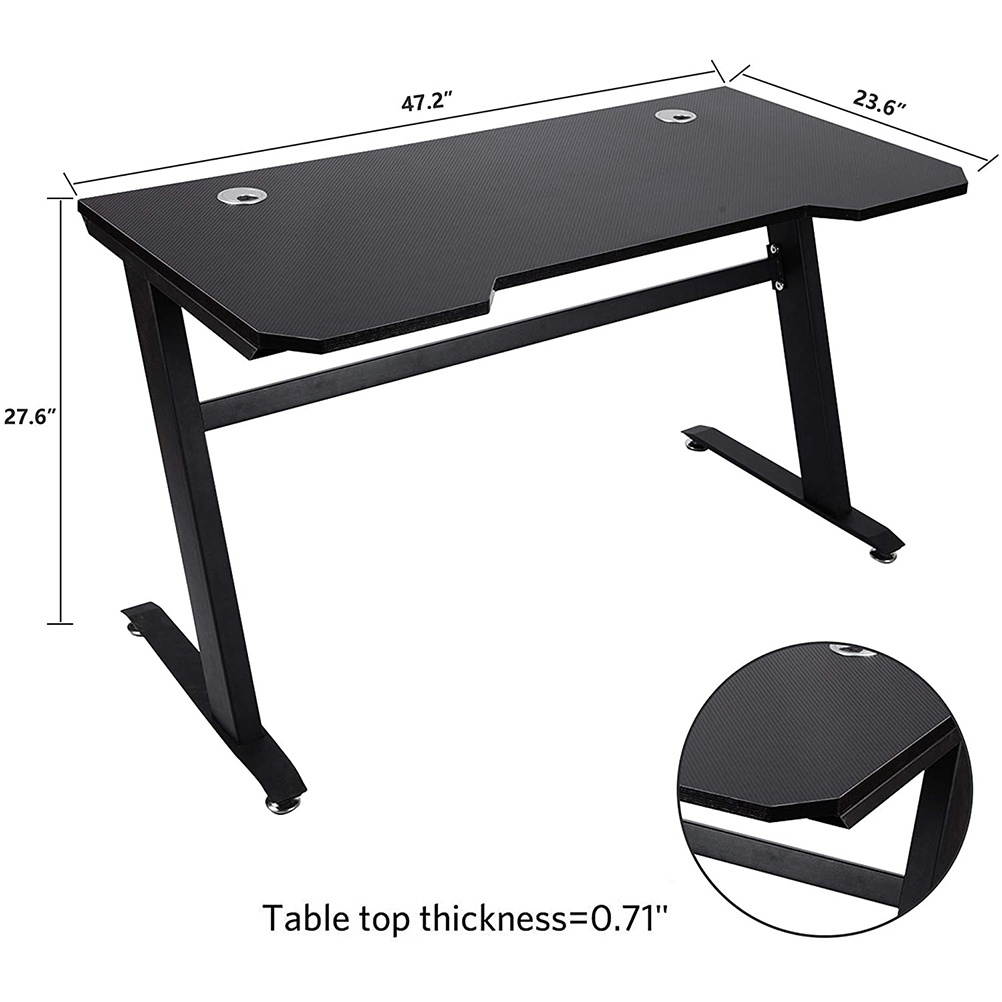 HOMEMAXS 47" Gaming Desk  D Office Computer Table Gamer Workstation with 2 Cable Management Holes Black