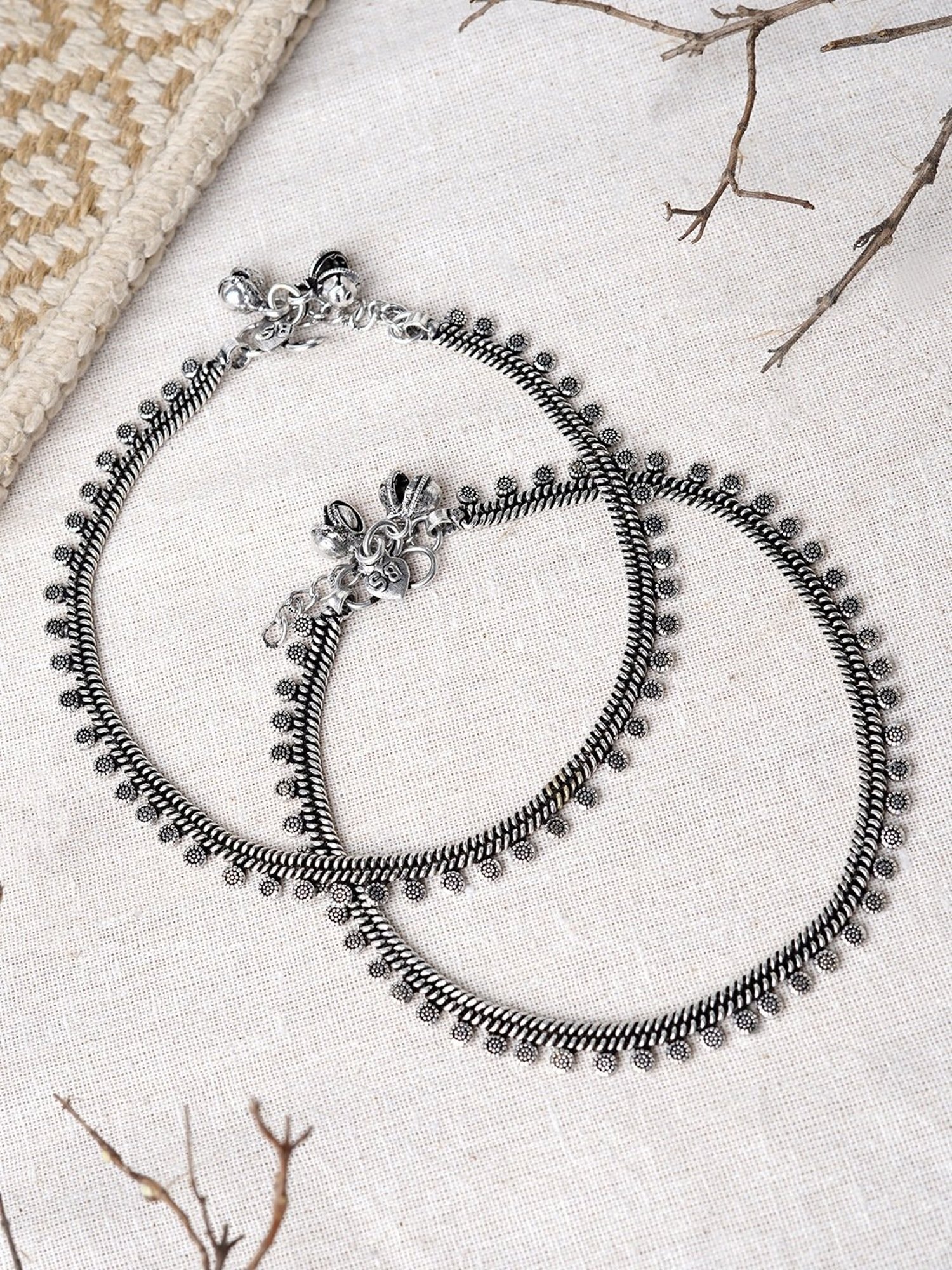 Teejh Spoorthi Silver Oxidized Ghungroo Pair of Anklet