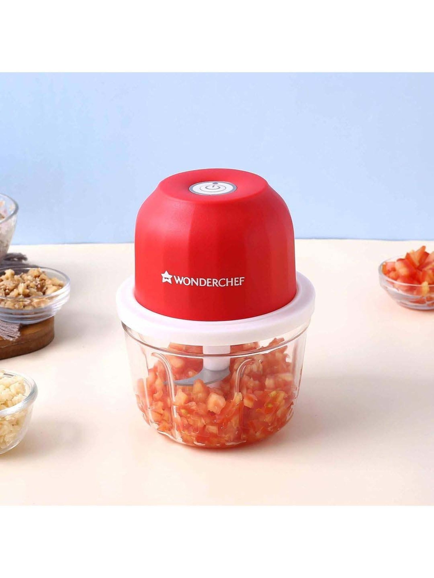 Wonderchef Zippy Rechargeable Wireless 30W Electric Cordless Chopper (350ML, Red & White)