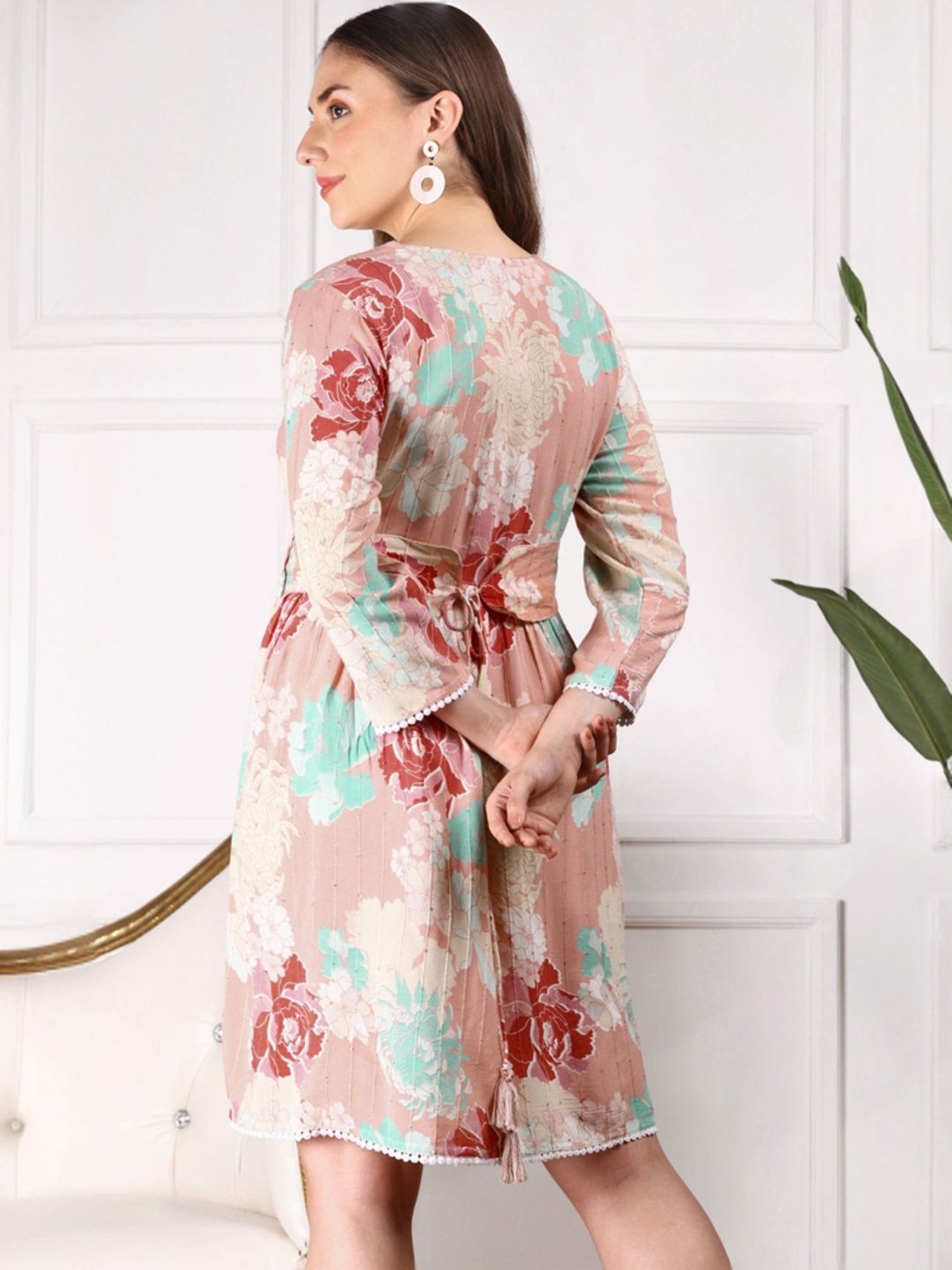 Ishin Multicolor Floral Print A-Line Dress