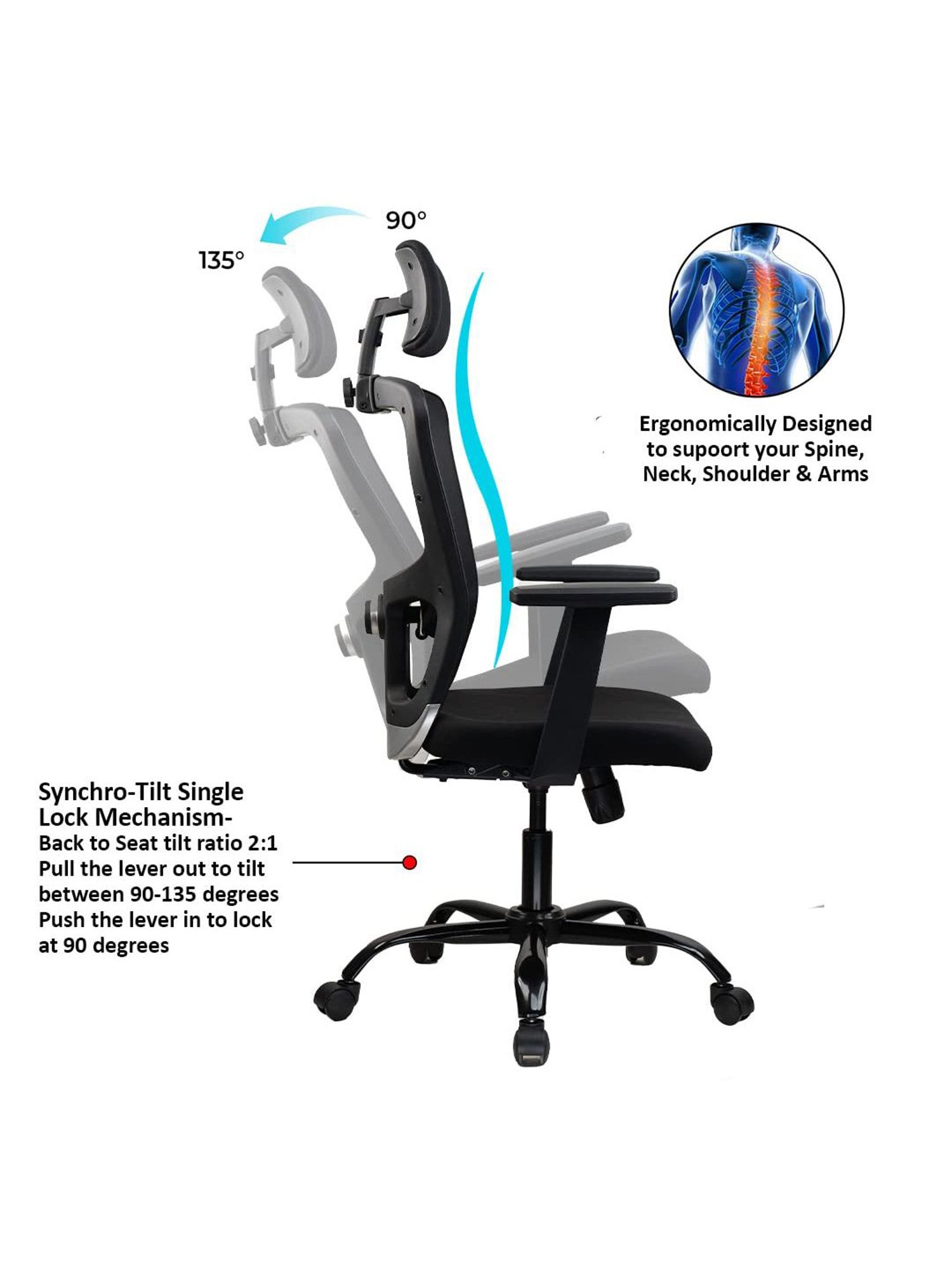 Green Soul  Jupiter Echo Black Foam Ergonomic Office Chair