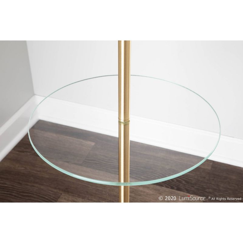 Chloe Contemporary Shelf Floor Lamp with Marble Base/Glass Shelf and Linen Shade White (Includes LED Light Bulb) - LumiSource