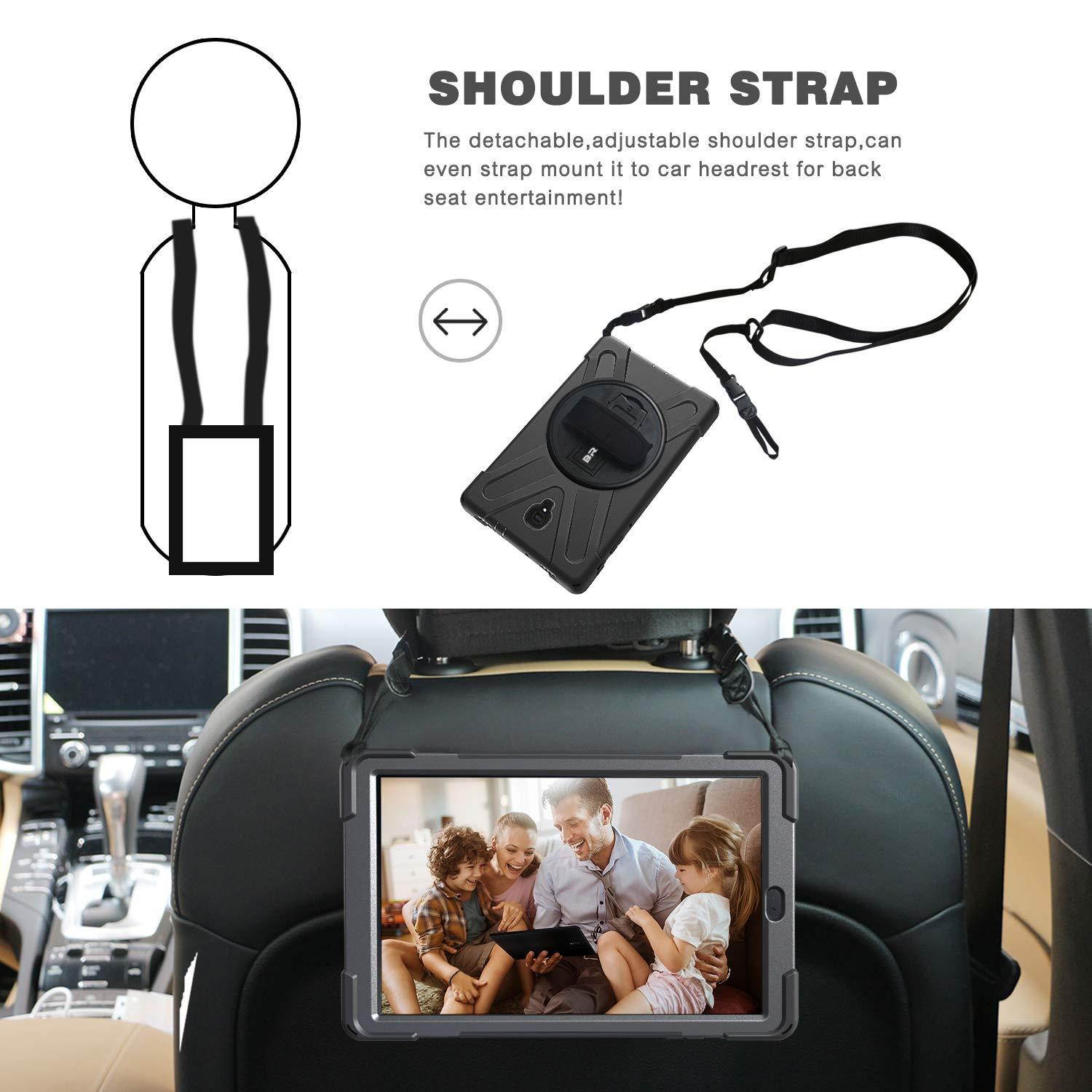 Galaxy Tab A 10.5 Case, BRAECN Heavy Duty Shockproof Rugged Case with 360 Degree Rotatable Hand Strap,Kickstand/Carrying Shoulder Strap for Samsung Galaxy Tab A 10.5 2018 SM-T590/T595 Tablet (Black)