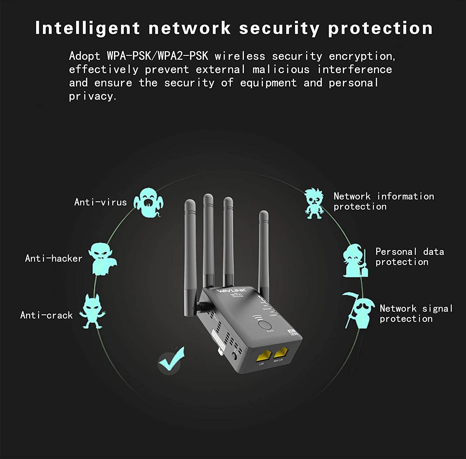 1200Mbps WiFi Range Extender Repeater Upgraded Wireless Signal Repeater Booster 2.4 and 5G Dual-Band WiFi Extender Signal Amplifier with Wireless Access Point/Router/Repeater Mode