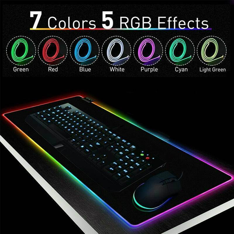 RGB Soft Gaming Mouse Pad Large, Oversized Glowing Led Extended Mousepad, Non-Slip Rubber Base Computer Keyboard Pad Mat,31.5X 11.8in