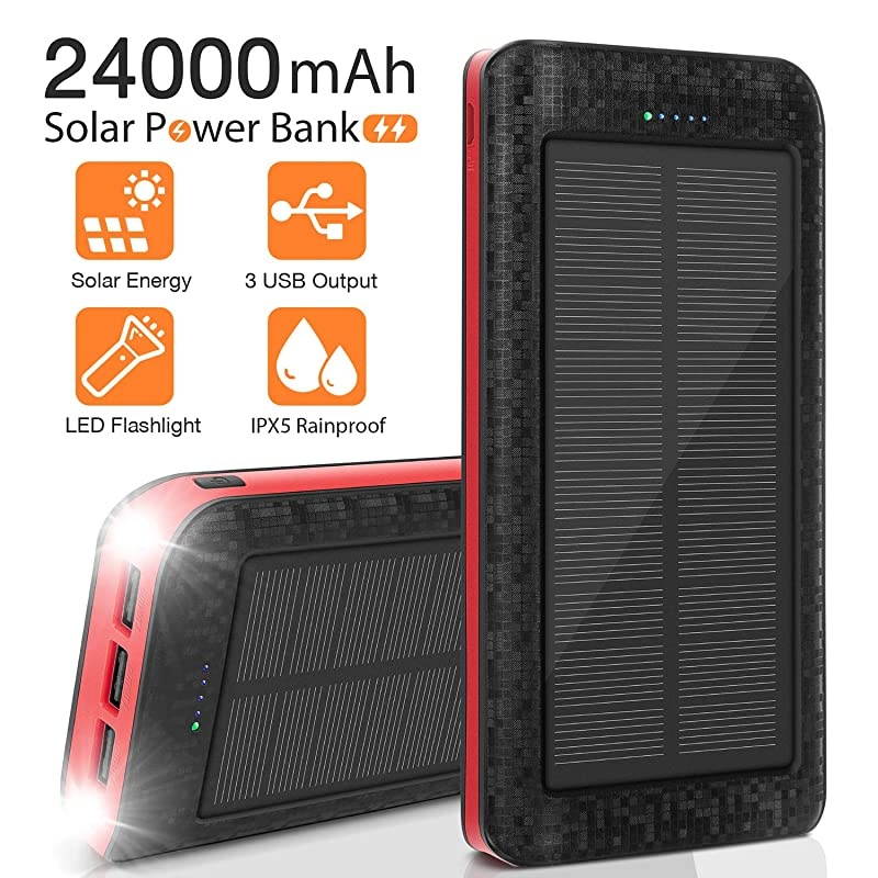 Charger 24000mAh Portable Power Bank External Backup Battery 3 Outputs5V21A Huge Capacity Phone Charger IPX5 Rainproof Bright LED Flashlights for Camping Travel Emergency