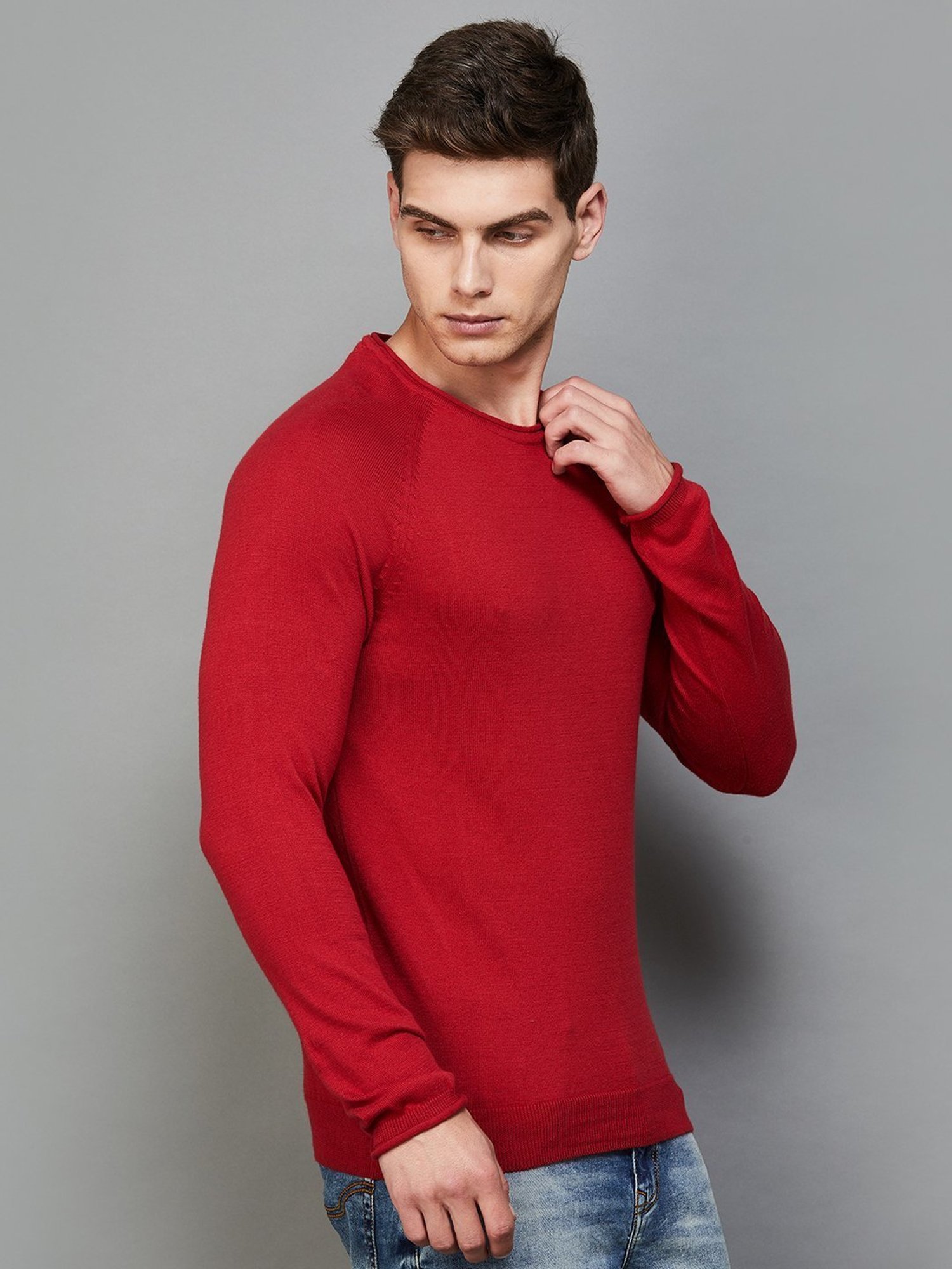 BOSSINI Red Cotton Regular Fit Sweater