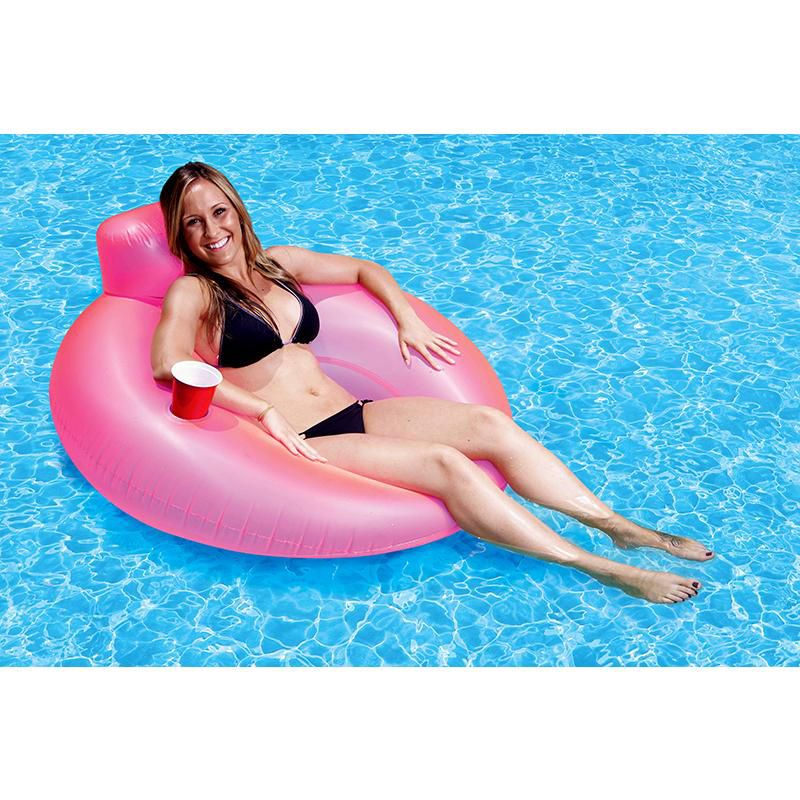 Swim Central 48" Inflatable Neon Frost Pink Pool Lounger with Headrest
