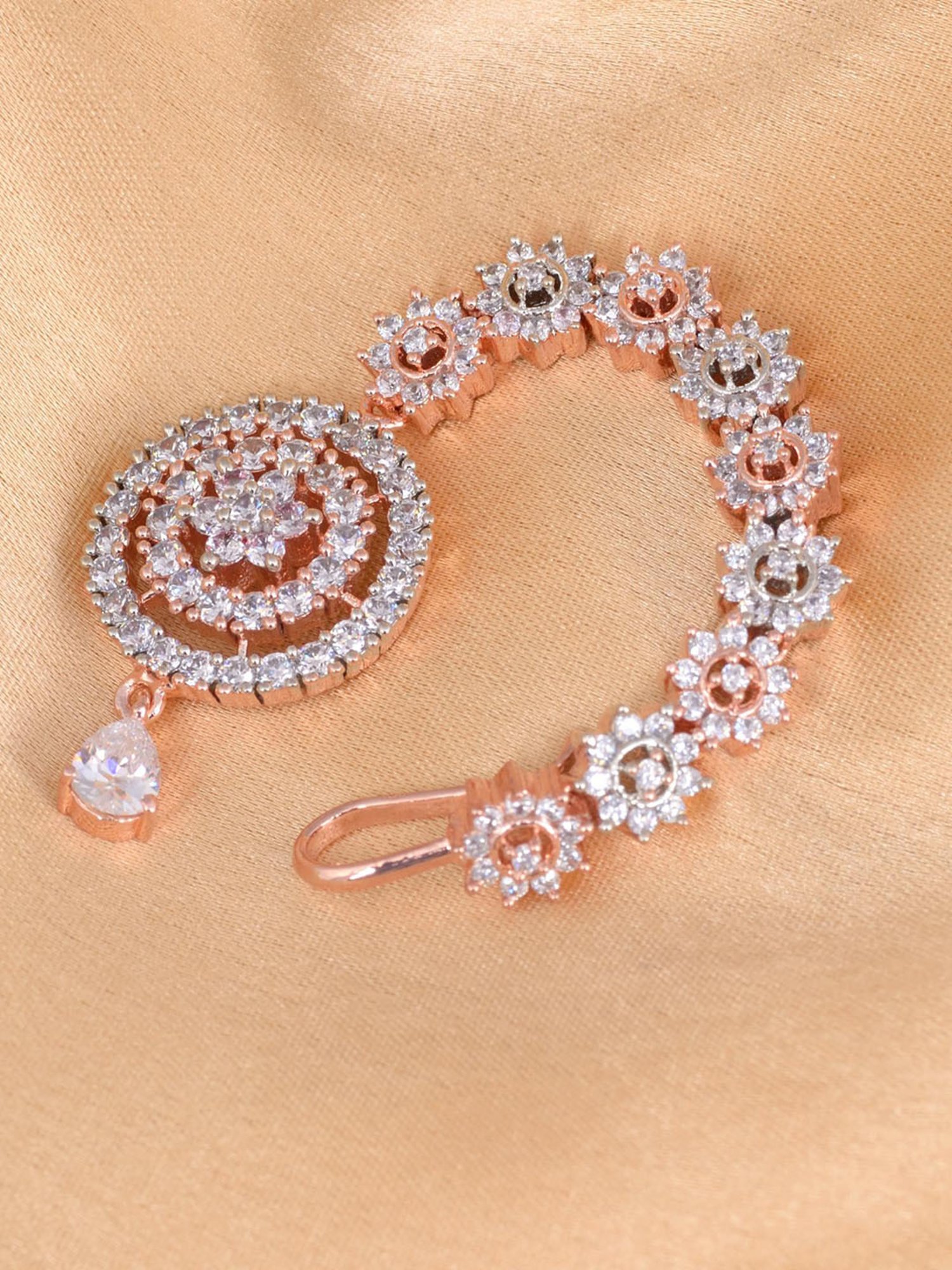 Saraf Rs Jewellery Intricate Design Diamond Maang Tikka Rose Gold Plated Studded For Women & Girls