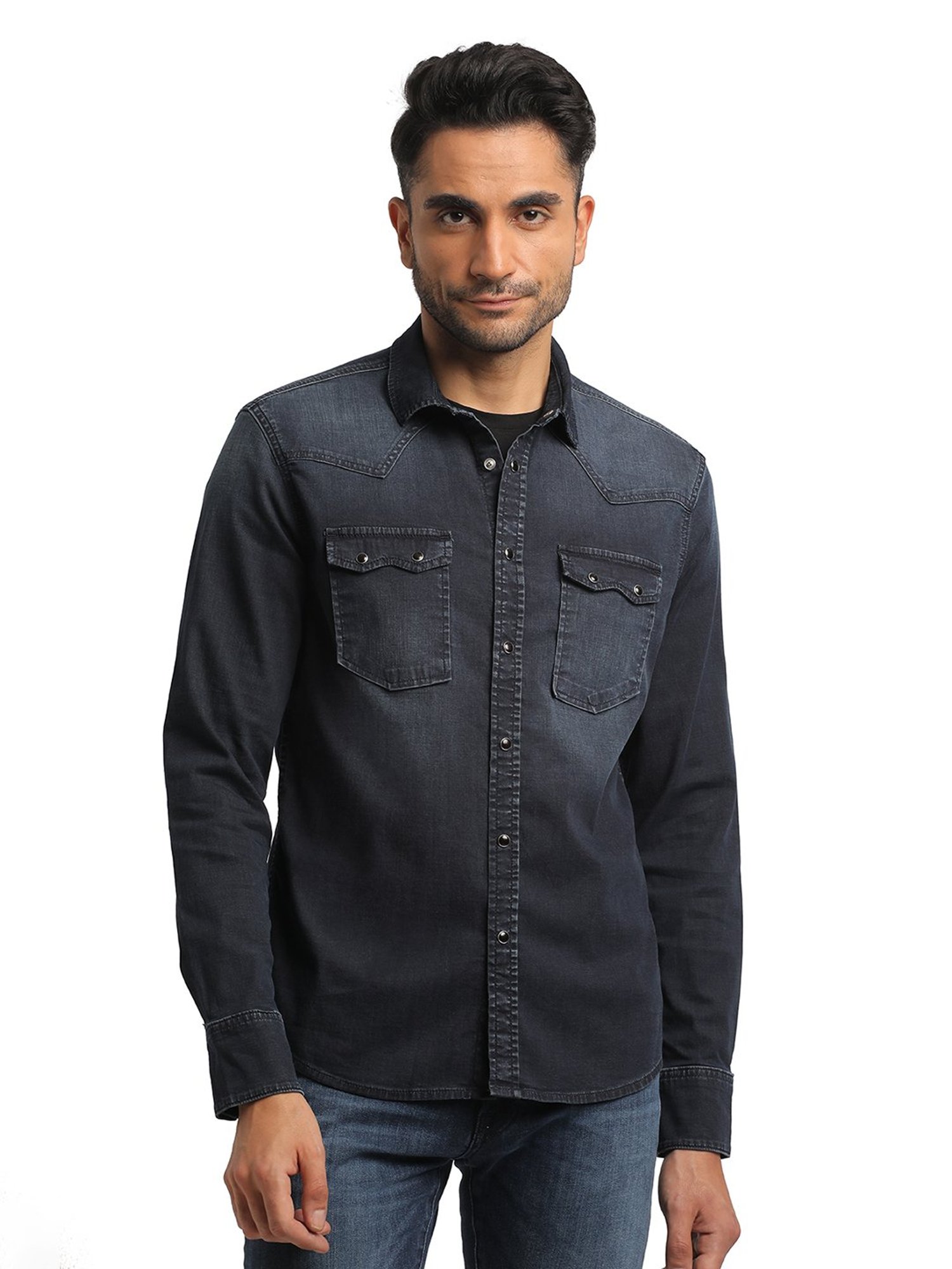 EVERBLUE Dark Blue Regular Fit Shirt