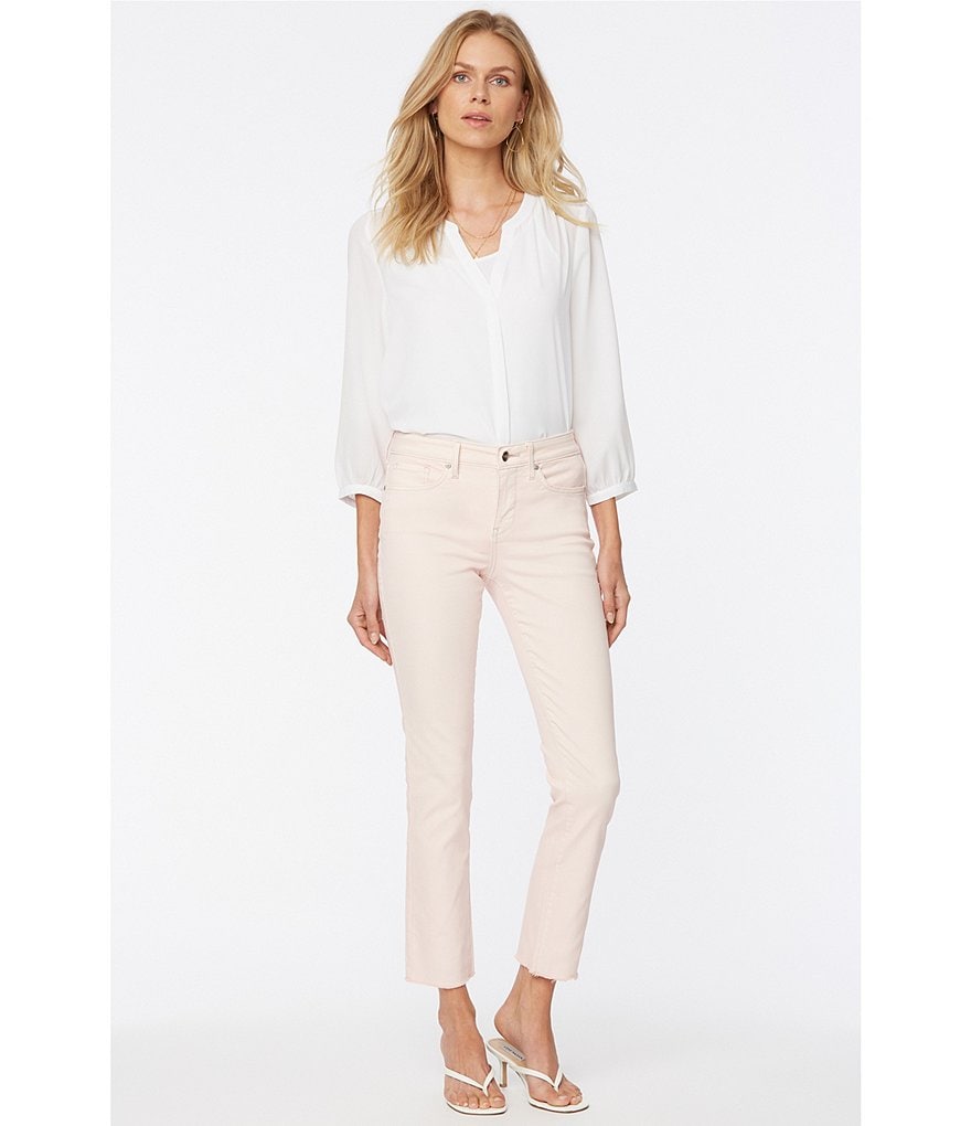 NYDJ Sheri Slim Straight Leg Frayed-Hem High Rise Ankle Jeans