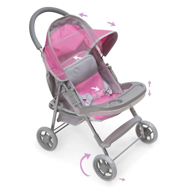 Glide Folding Single Doll Stroller - Gray/Pink