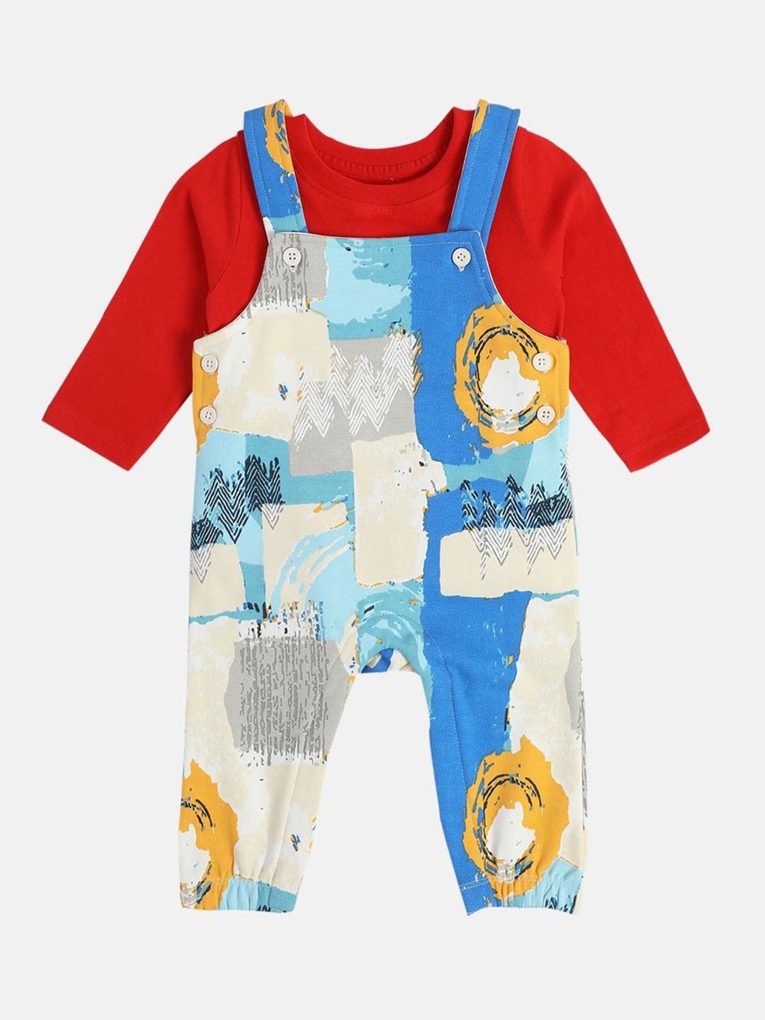 MINIKLUB Boys Multicolor Cotton Printed Full Sleeves Dungaree Set
