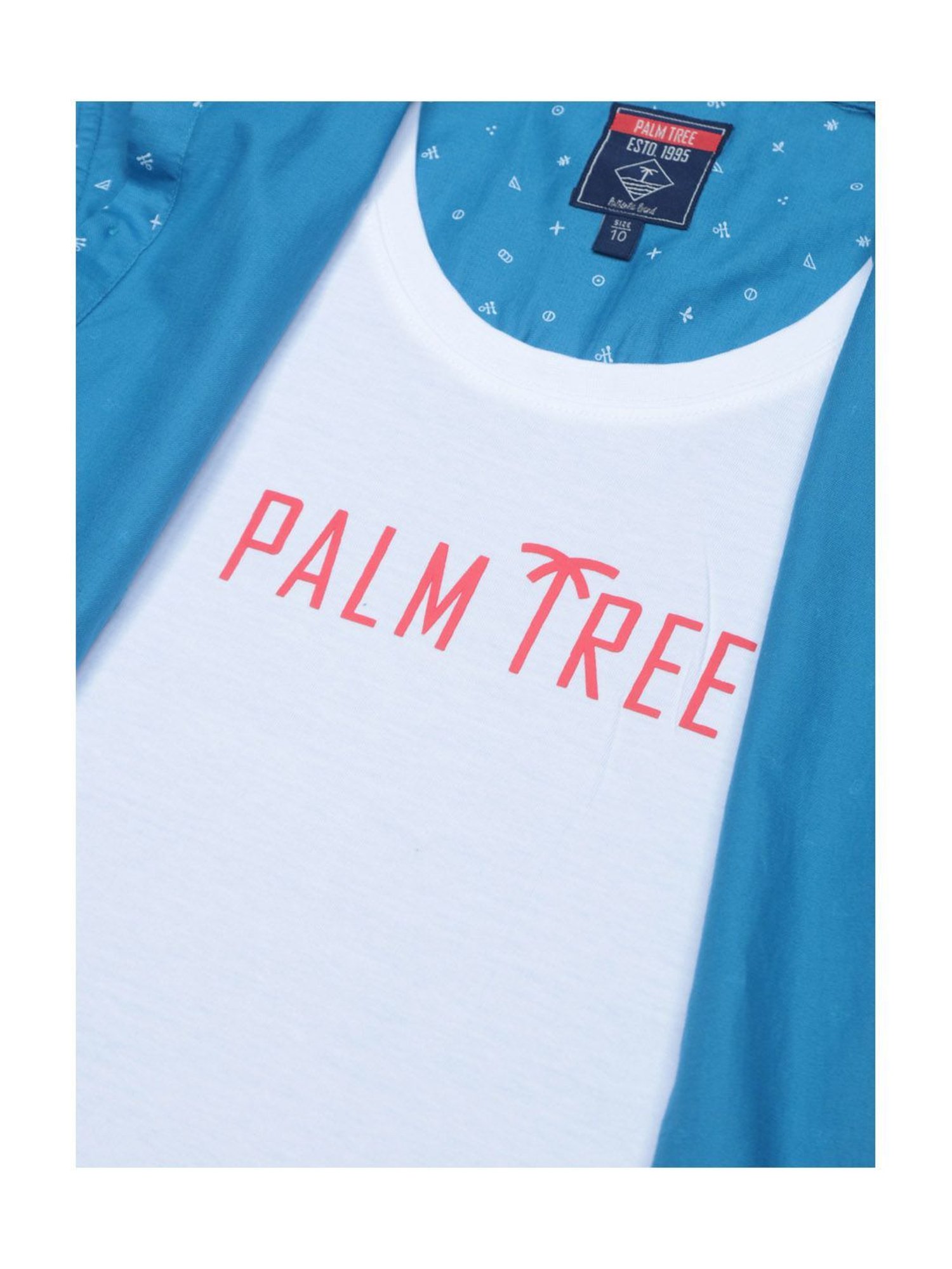 Palm Tree Kids Blue & White Printed T-Shirt With Shirt