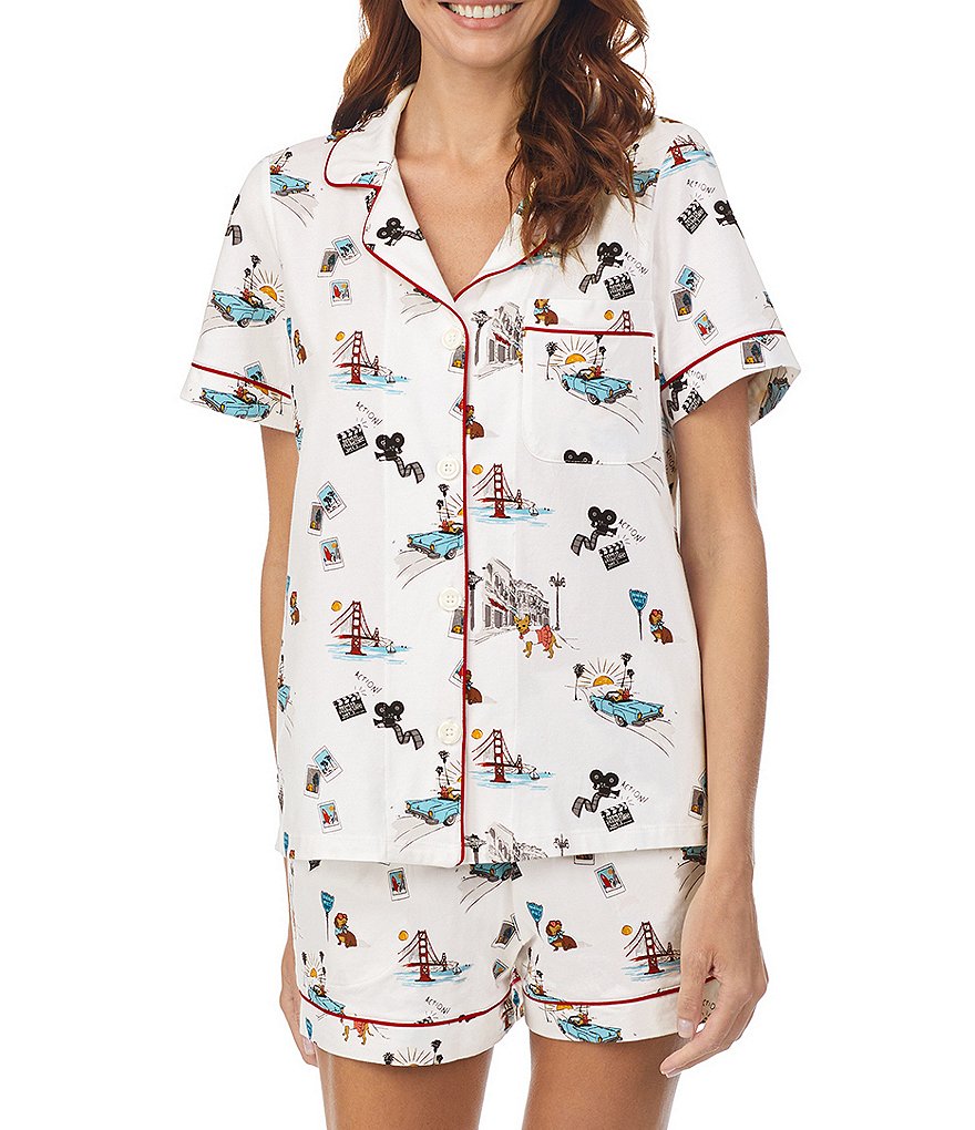 BedHead Pajamas Golden State Print Jersey Knit Short Sleeve Top and Shorts Coordinating Pajama Set