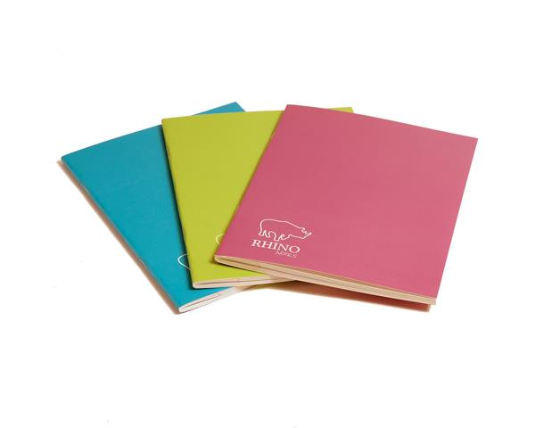 RHINO Notes, 9x7, 100 Page Notebook, 8mm Ruled & Margin - Assorted Colours (Pack of 6)