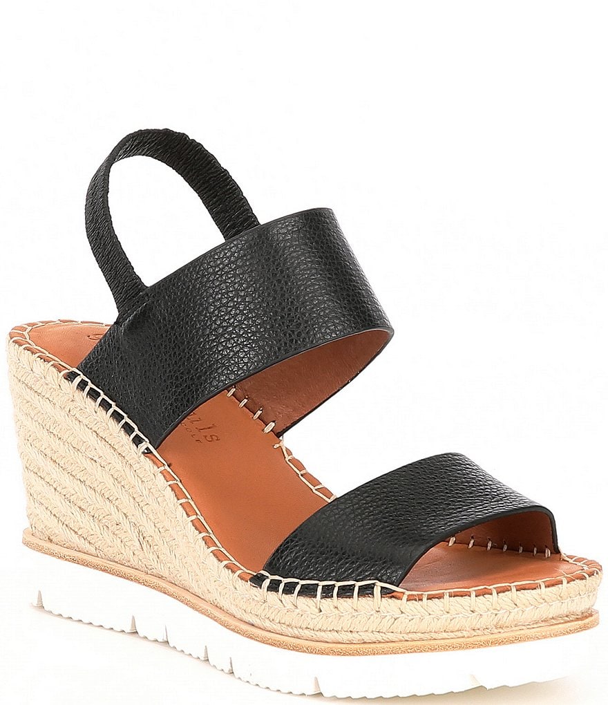 Gentle Souls Elyssa Leather Two Band Espadrille Wedge Sandals