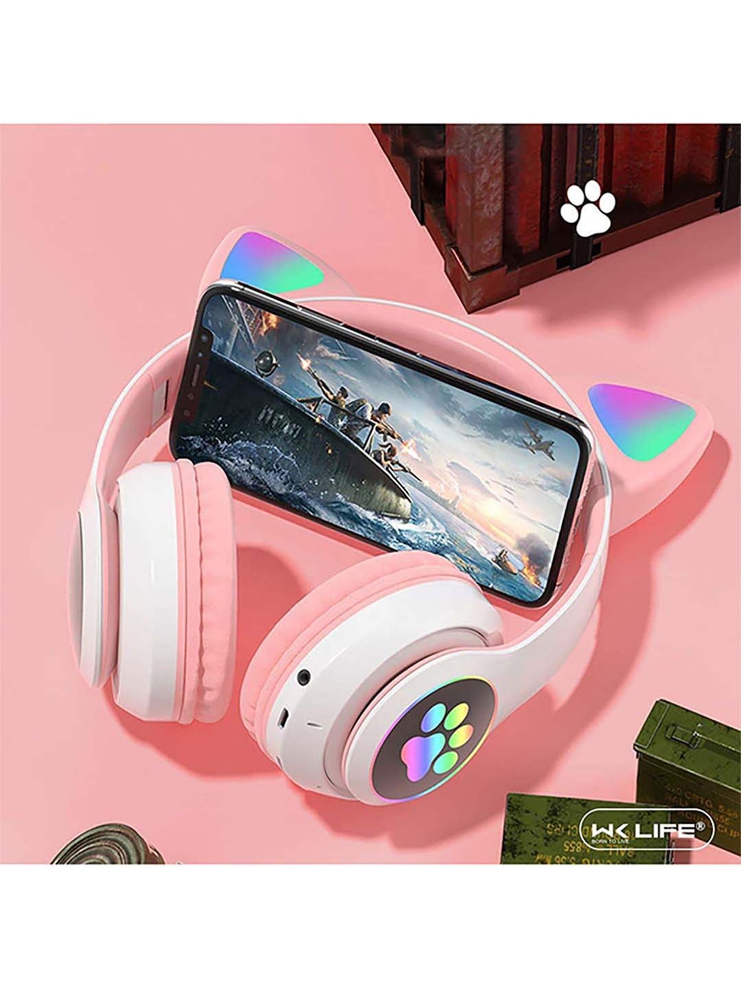 WK LIFE K8 V5.1 Wireless kids Headphones With Mic & Gaming Headset Bluetooth (Pink)