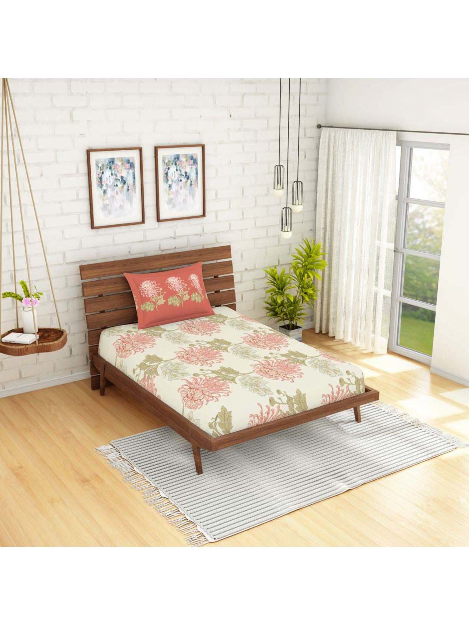 Spaces Atrium Coral Cotton 144 TC Bed Sheet Set