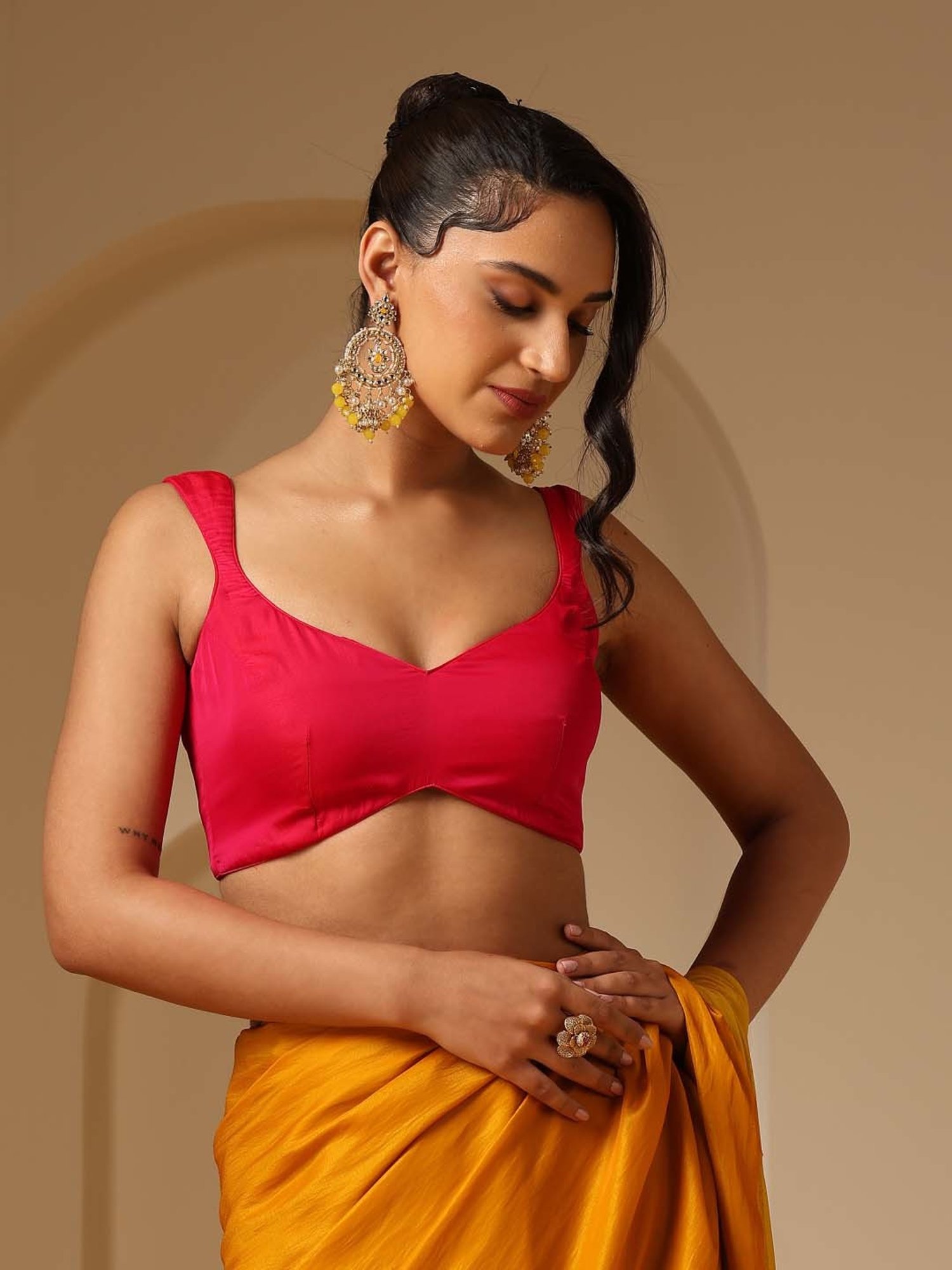 Swtantra Fuchsia Pink Satin Plain Blouse