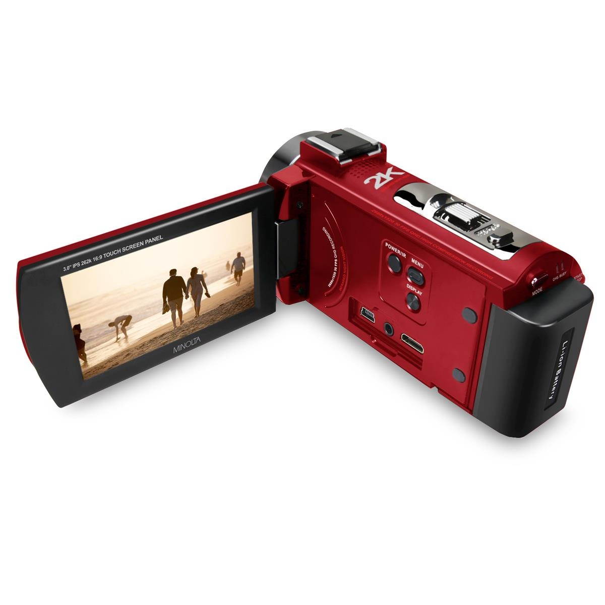 Minolta MN2K10NV 2K UHD Camcorder w/3" Touch & Infrared Night Vision, Red